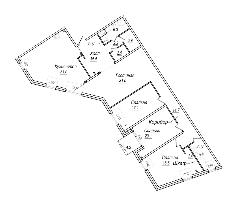4-комнатная квартира 193.1 м², 7/8 эт., Комплекс апартаментов «Meltzer Hall»